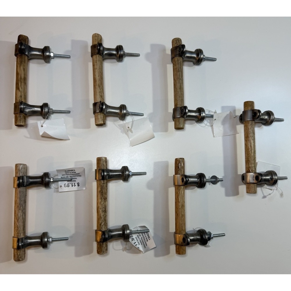 Set of 7 Large Wood & Metal Drawer Pulls 5.5" Long 2" Projection New‎